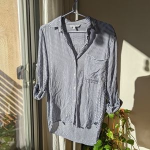 Next Women's Striped Lapel Collar Button Blouse Casual Long Sleeve top Loose